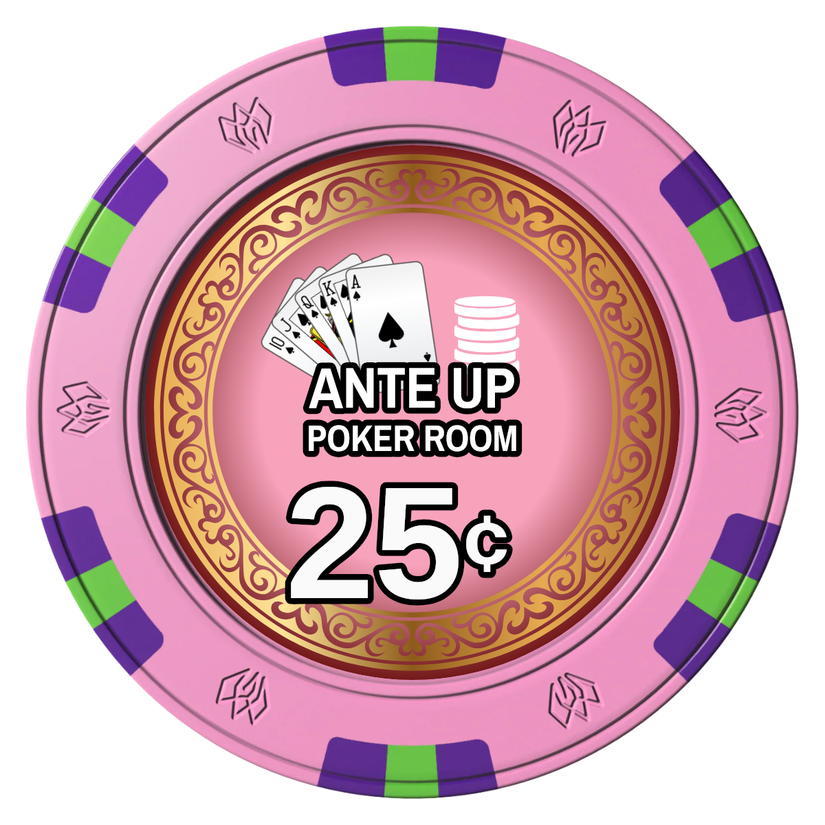Ante Up Poker Room Clay Poker Chips - Pink / 6 Spot Gem / 40mm - Front