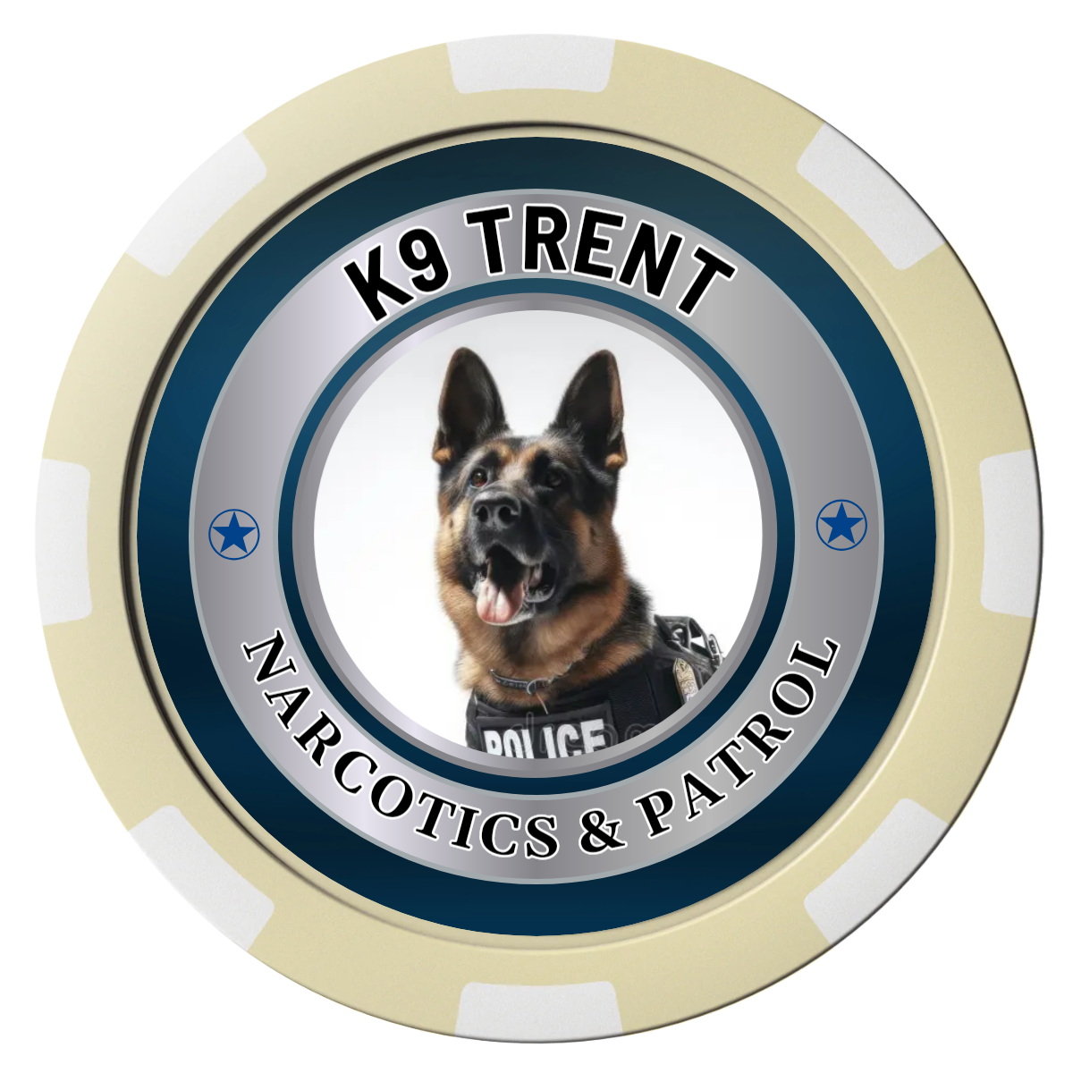 K-9 Trent Magnetic Composite Poker Chips - Ivory / 8 Spot - Front