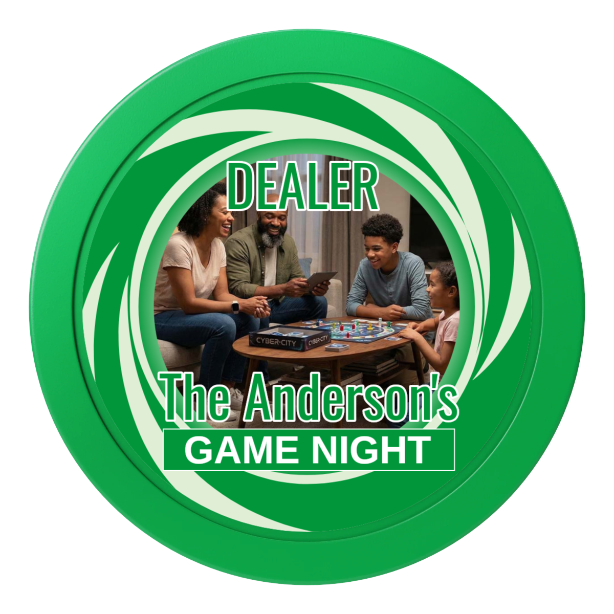 Anderson's Game Night 2" Composite Dealer Button - Green - Front