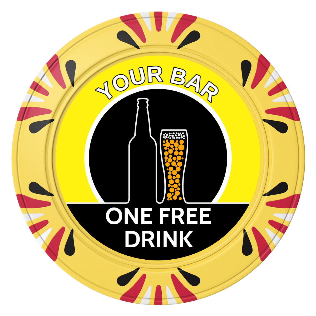 Beer and Glass Clay Poker Chips - Yellow / Macau / 40mm - Front