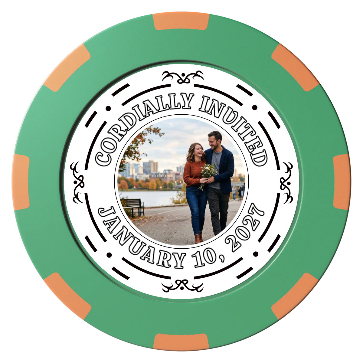 Save the Date Element Clay Poker Chips - Green / 8 Spot (2 Tone) / 40mm - Front