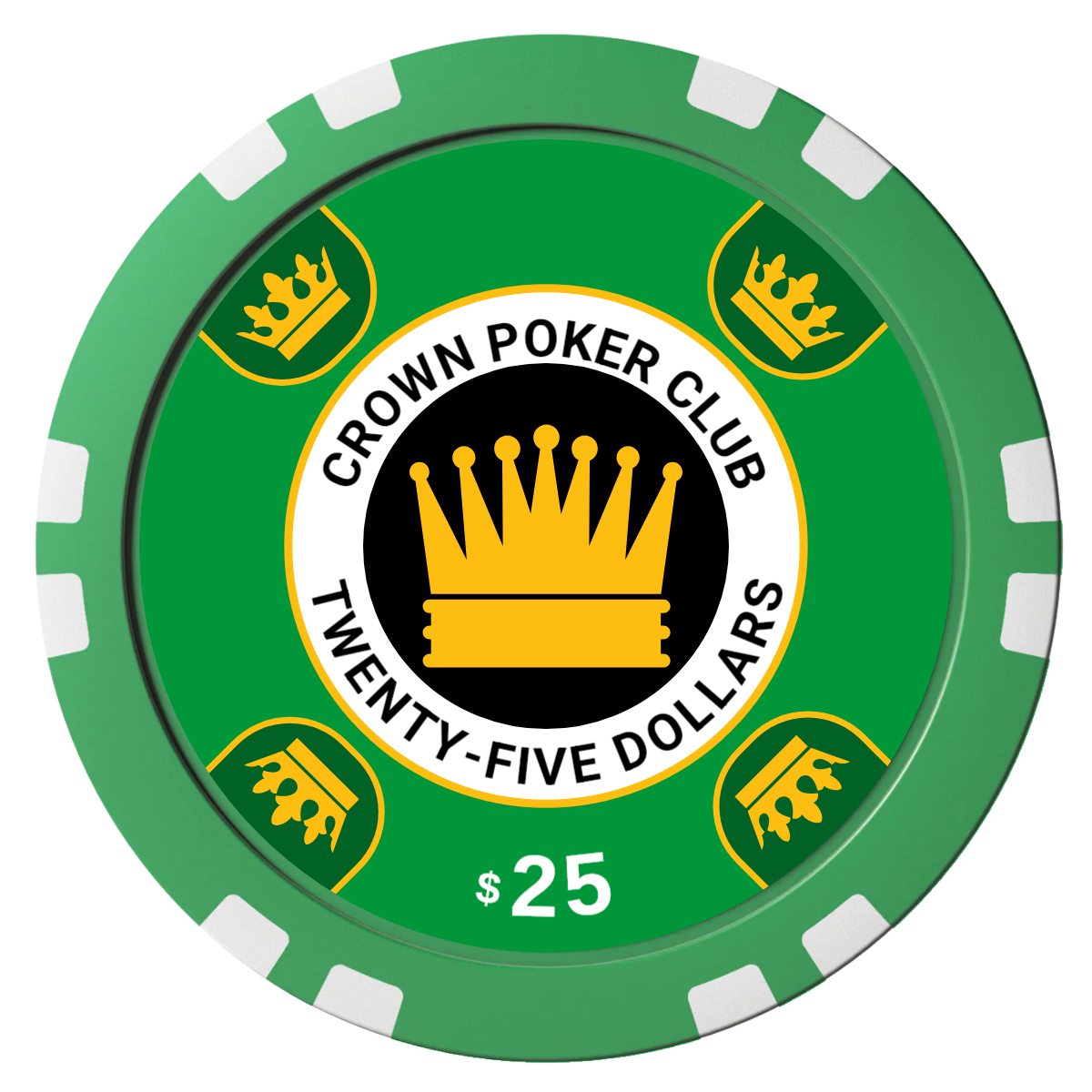 Crown Card Room Composite Poker Chips - Green / Double Stripe - Front
