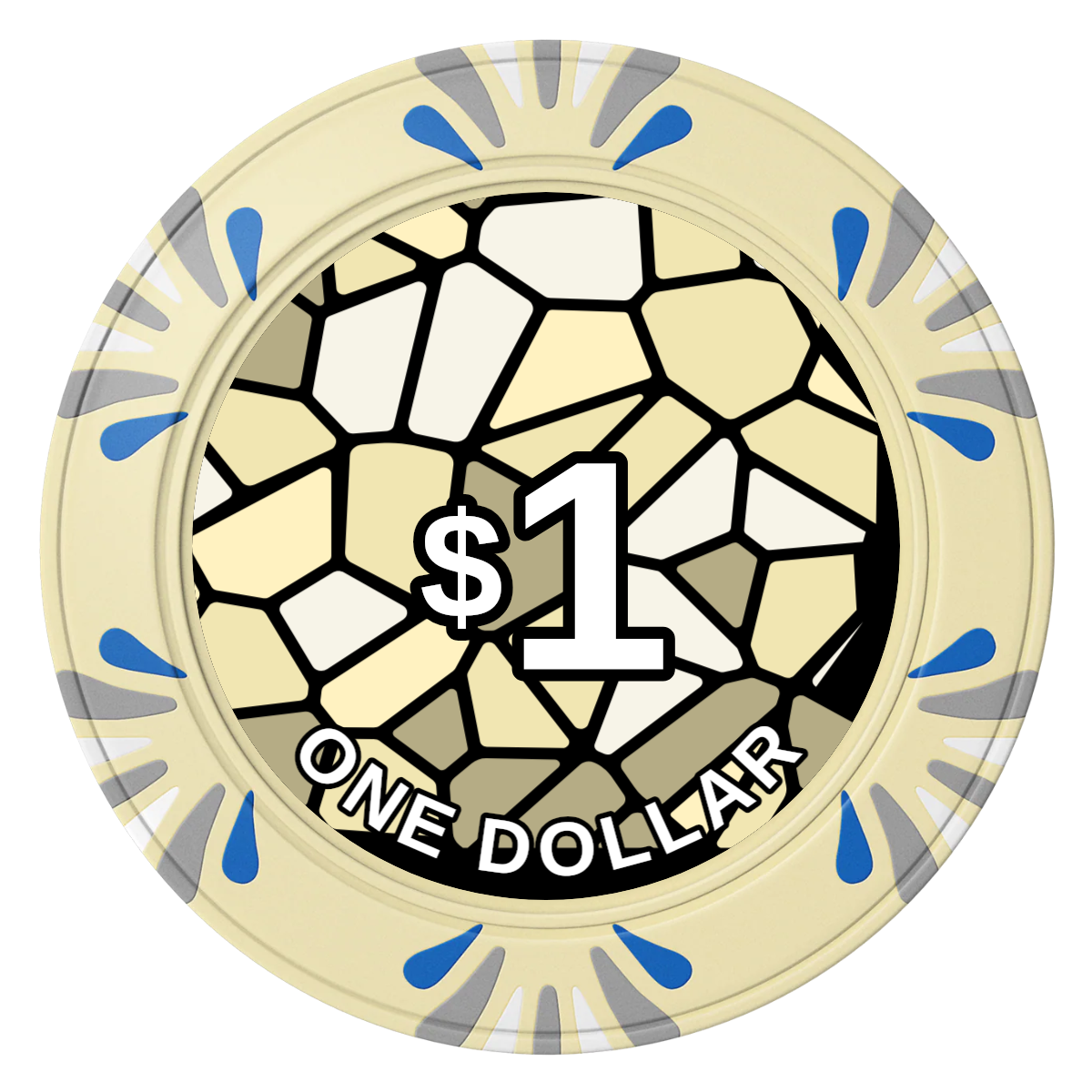 Stained Glass Clay Poker Chips - Ivory / Macau / 40mm - Front
