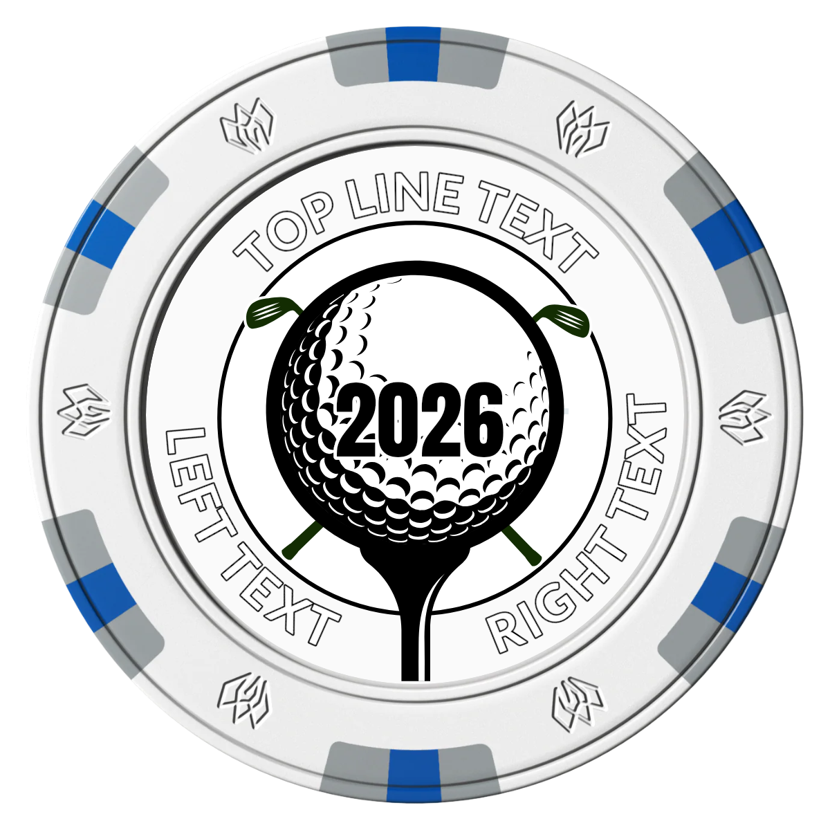 Tee it up Clay Poker Chips - White / 6 Spot Gem / 40mm - Front