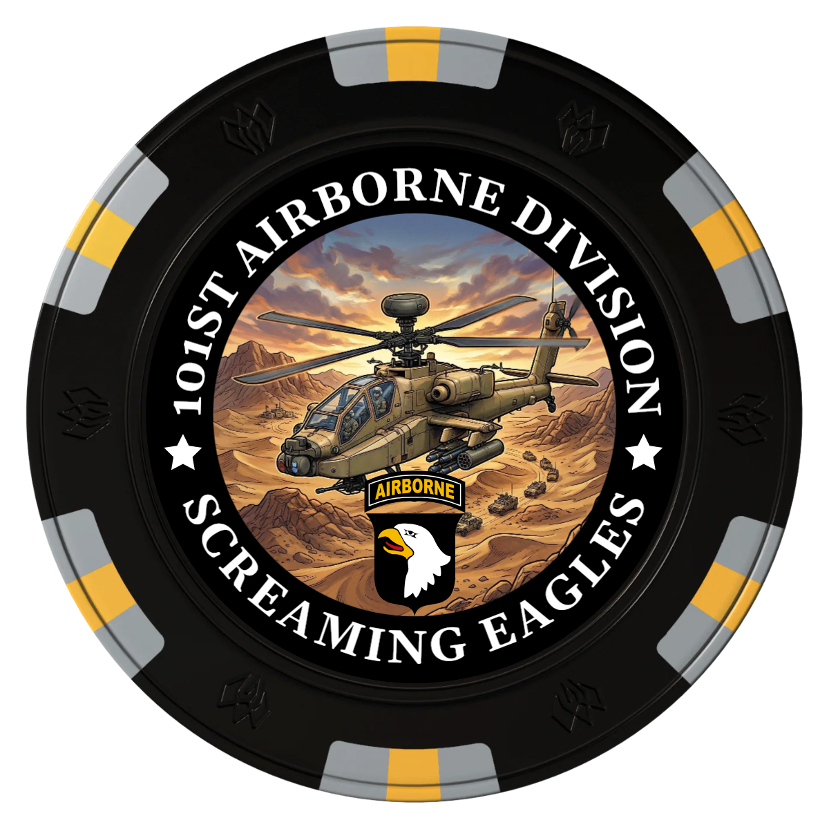 Army Airborne Clay Poker Chips - Black / 6 Spot Gem / 40mm - Front