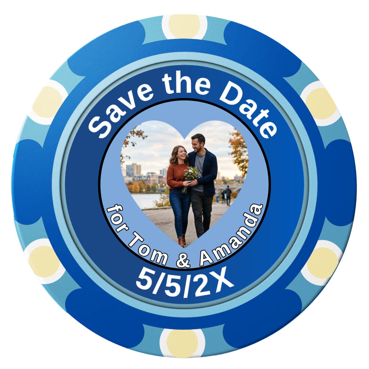Save the Date #01 Clay Poker Chips - Blue / Monte Carlo / 40mm - Front