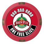 Brew Pub or Pizzeria with Logo Composite & Metal Hybrid Poker Chips - Red - Front