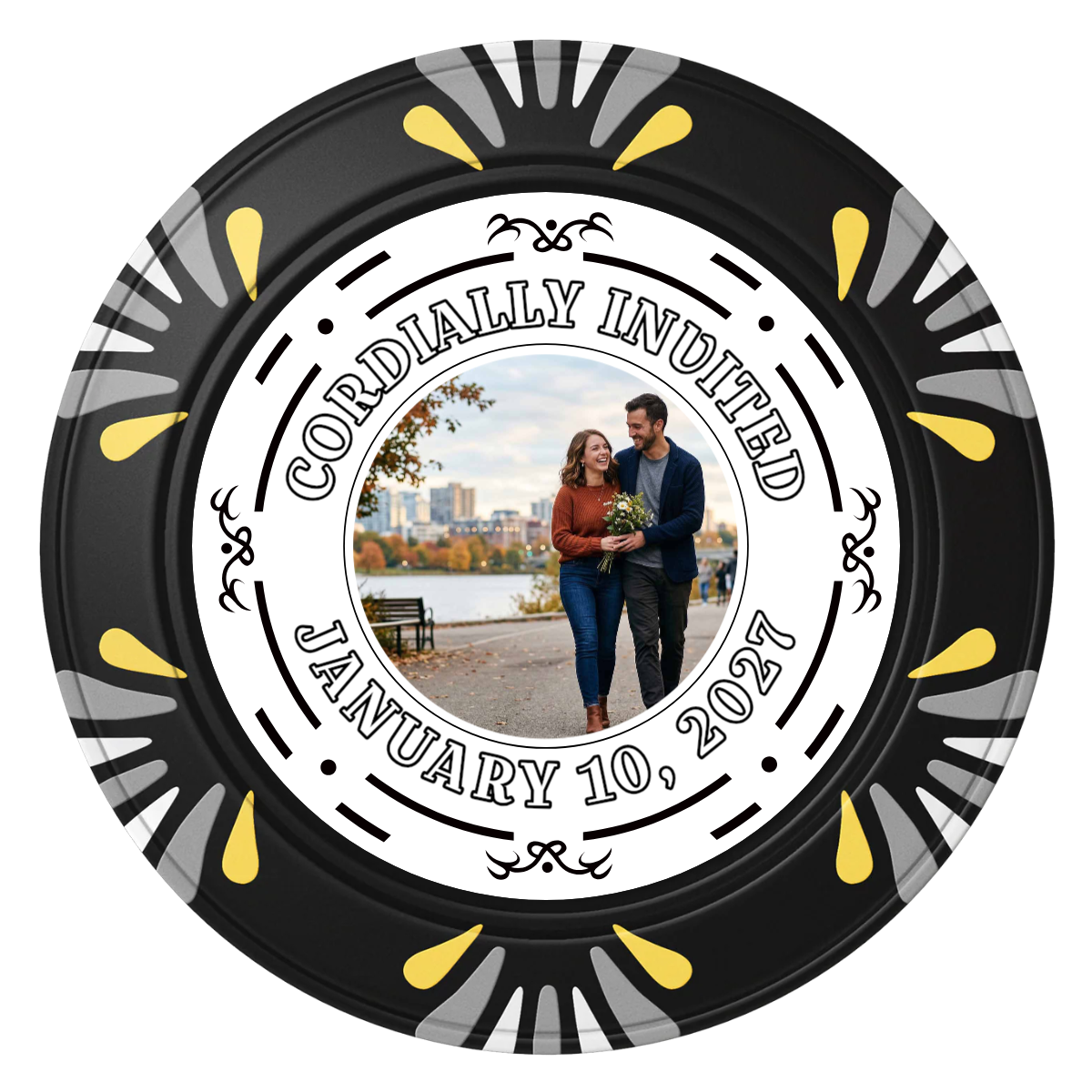 Save the Date Element Clay Poker Chips - Black / Macau / 40mm - Front