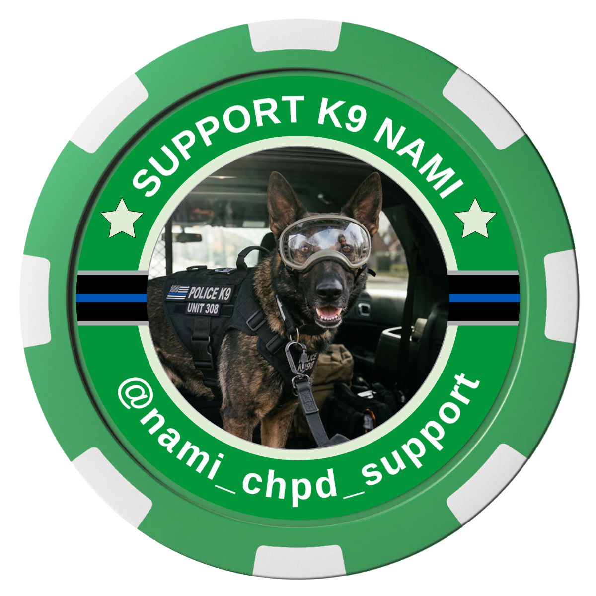 Police Department K9 #02 Composite Poker Chips - Green / 8 Spot - Front