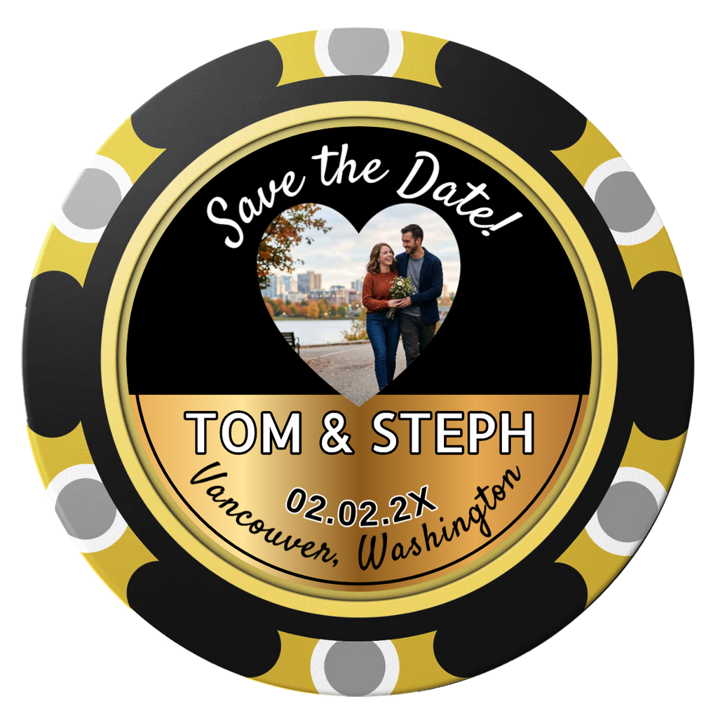 Save the Date Hearts Clay Poker Chips - Black / Monte Carlo / 40mm - Back