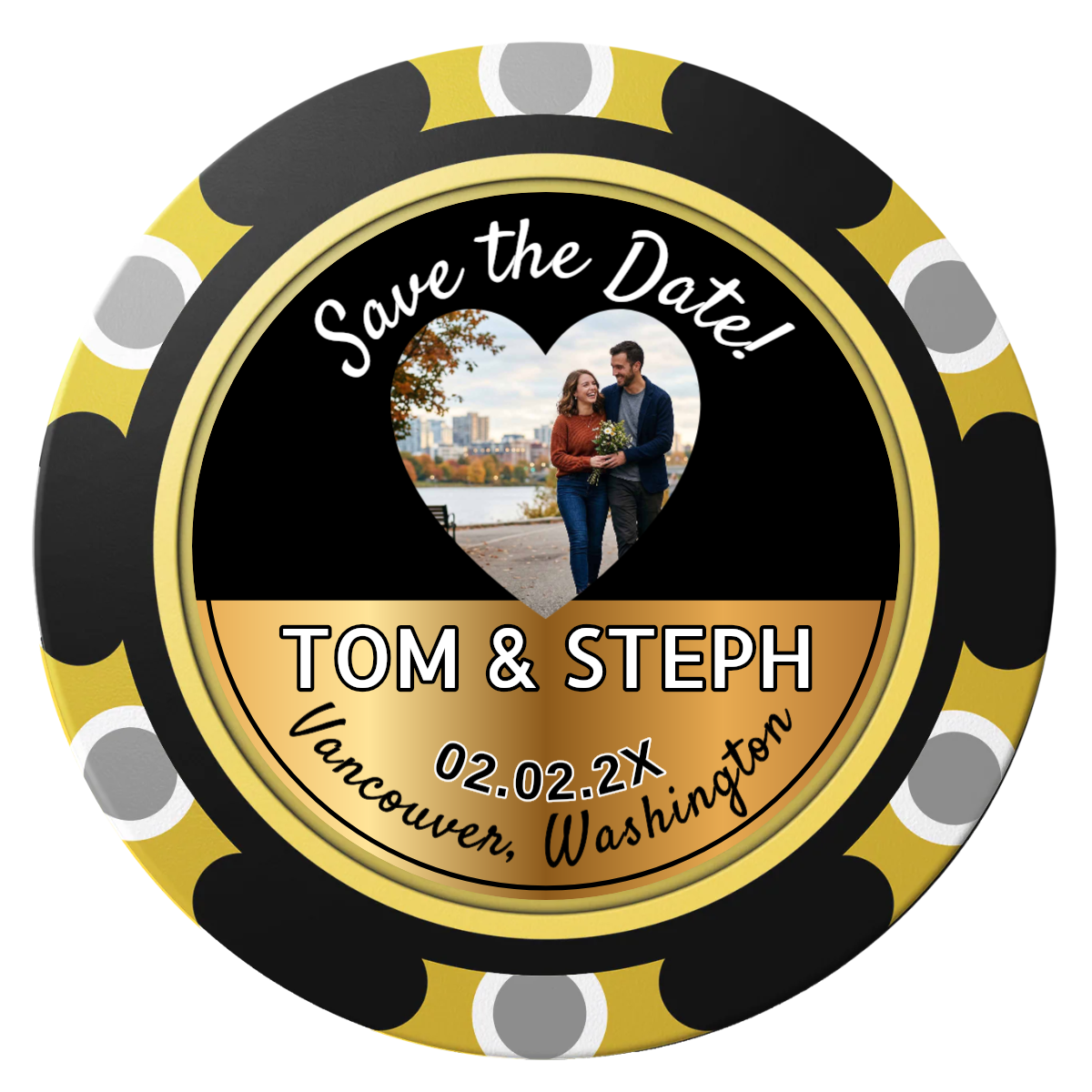 Save the Date Hearts Clay Poker Chips - Black / Monte Carlo / 40mm - Back
