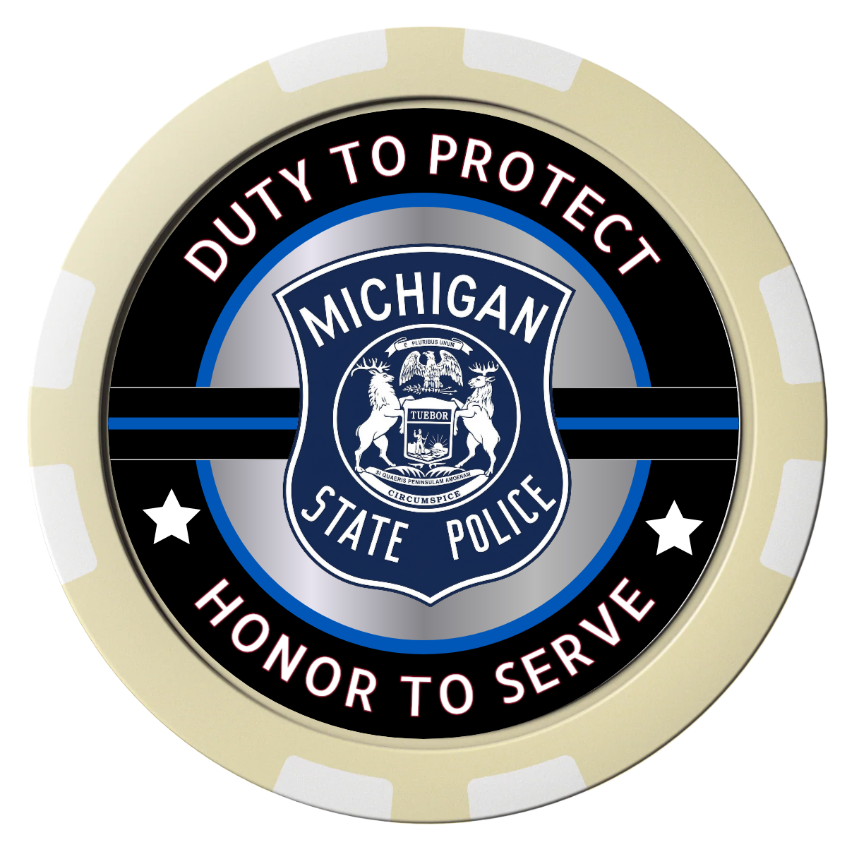 Police Department #01 Composite Poker Chips - Ivory / 8 Stripe - Front