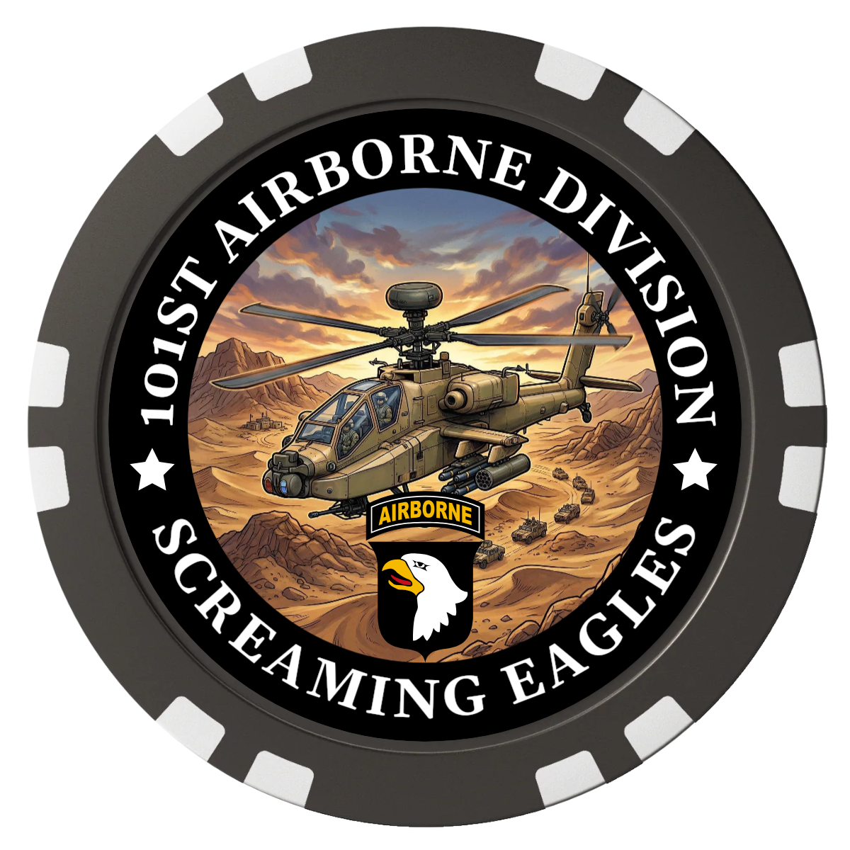 Army Airborne Composite Poker Chips - Black / Double Stripe - Front