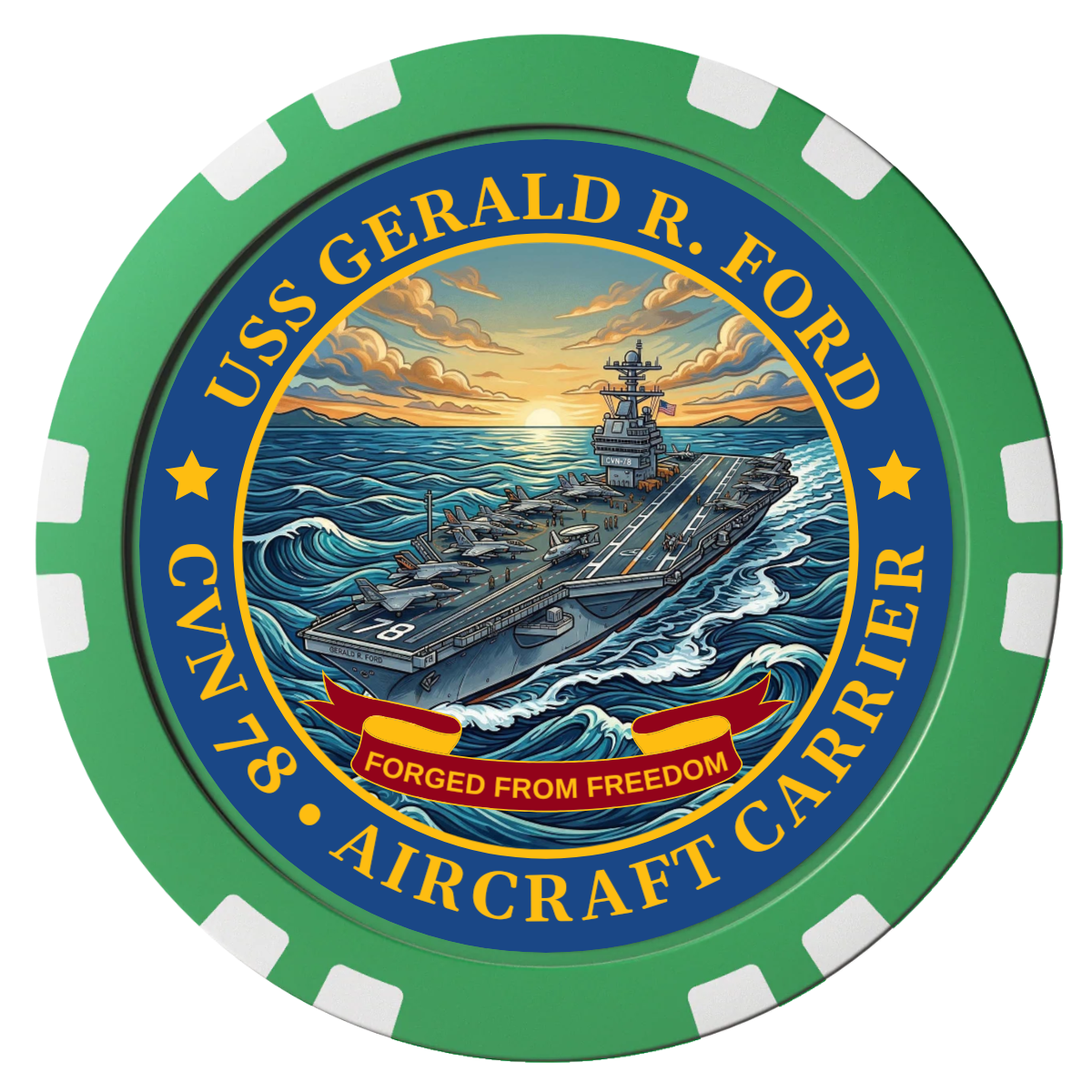 Navy USS Gerald Ford Composite Poker Chips - Green / Double Stripe - Front