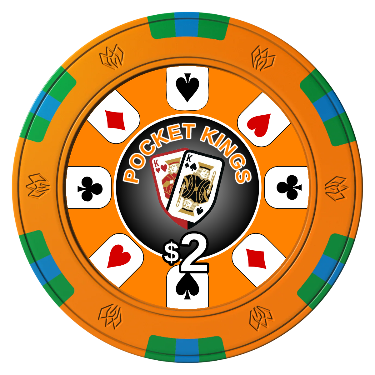 Pocket Kings Clay Poker Chips - Orange / 6 Spot Gem / 43mm - Front