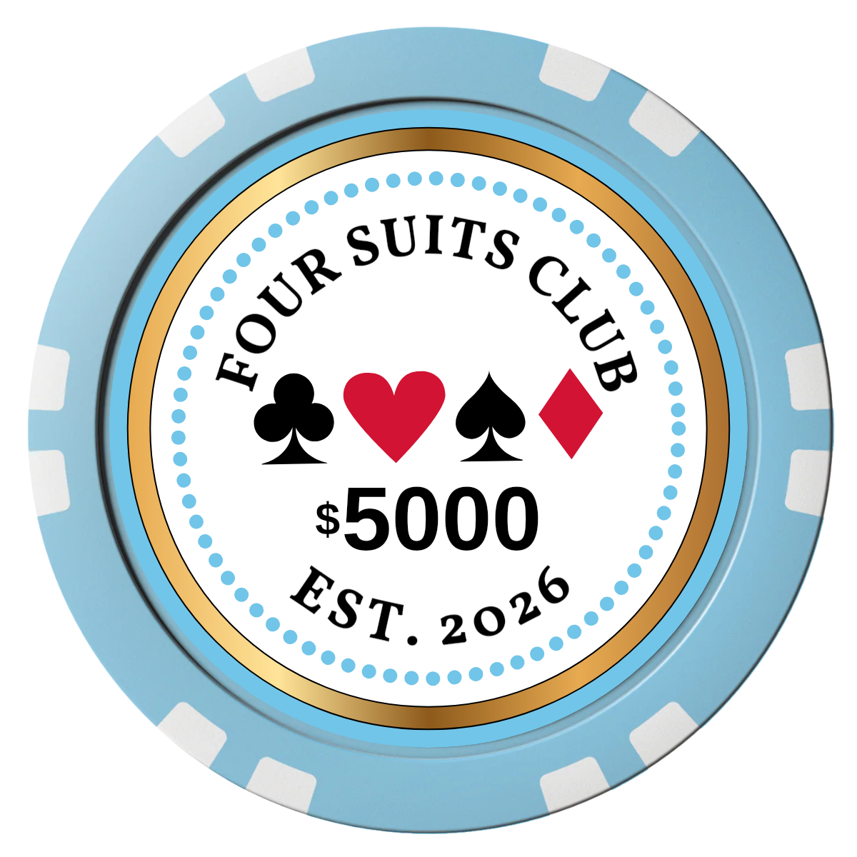 Fours Suits Club Composite Poker Chips - Light Blue / Double Stripe - Front