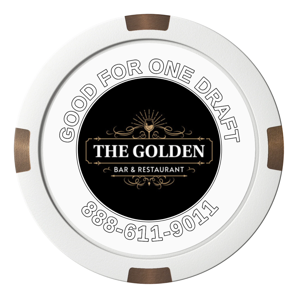 Branded Logo Bar Drink Token Composite & Metal Hybrid Poker Chips - White / 4 Spot - Front