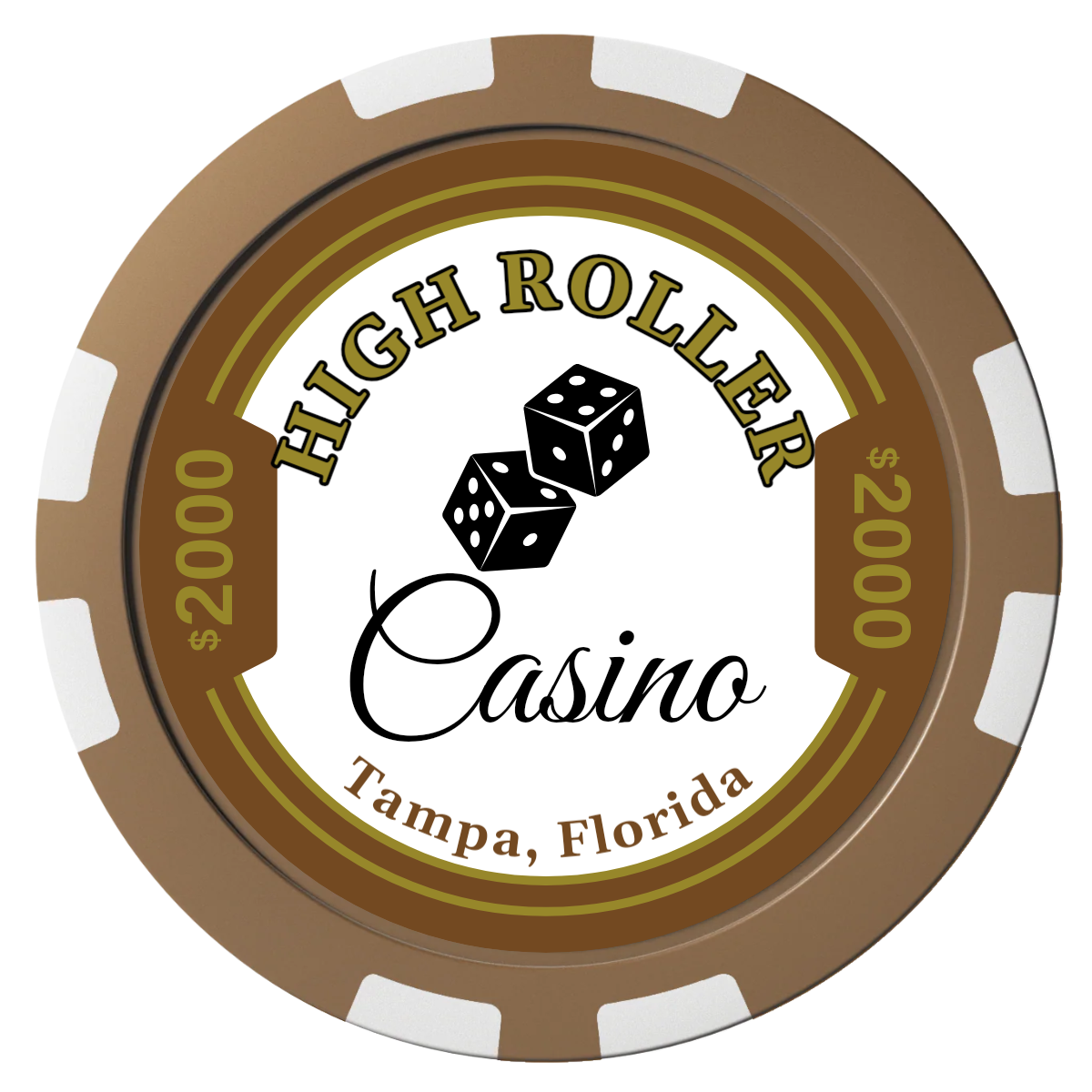 High Roller Casino Composite Poker Chips - Brown / 8 Stripe - Front