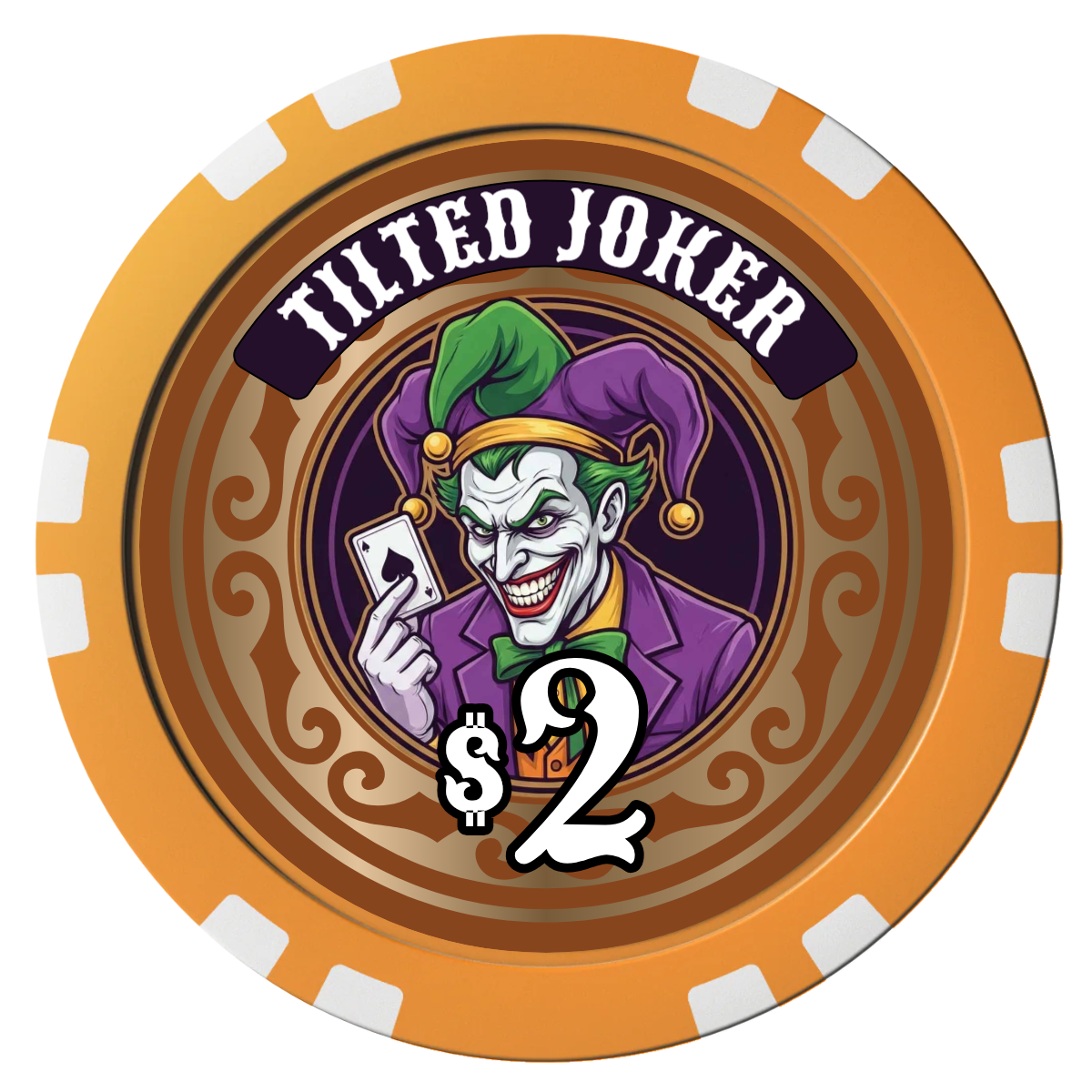 Tilted Joker Composite Poker Chips - Orange / Double Stripe - Front