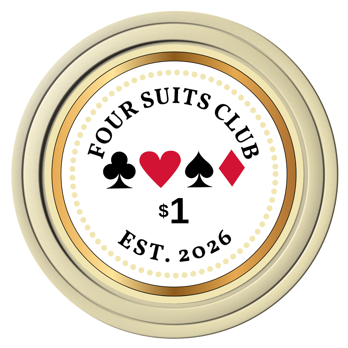 Fours Suits Club Composite Poker Chips - Ivory / Solid - Front