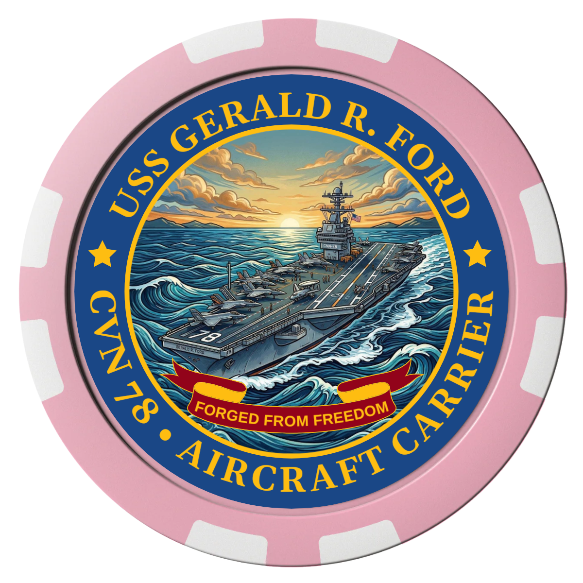 Navy USS Gerald Ford Composite Poker Chips - Pink / 8 Stripe - Front
