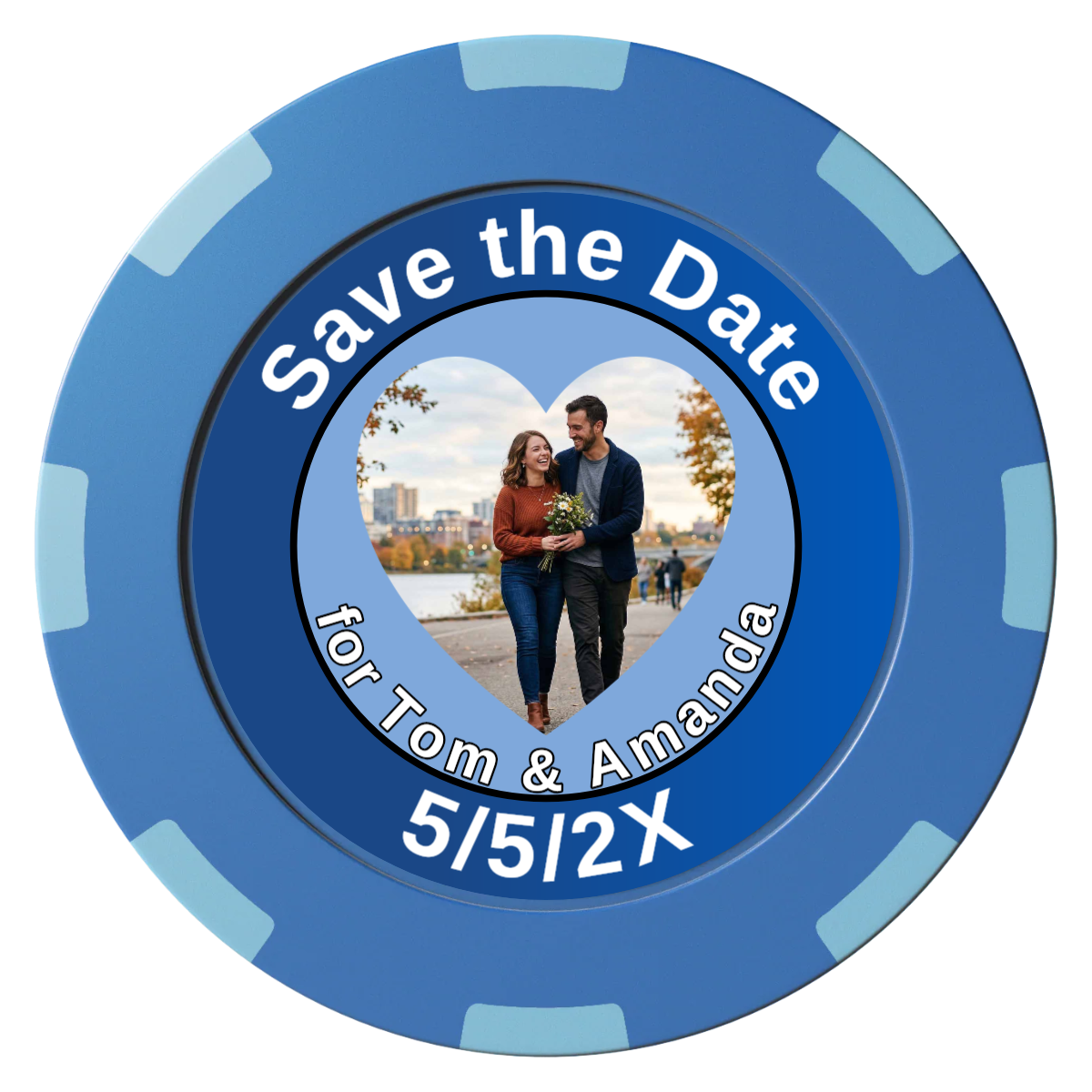 Save the Date #01 Clay Poker Chips - Blue / 8 Spot (2 Tone) / 40mm - Back