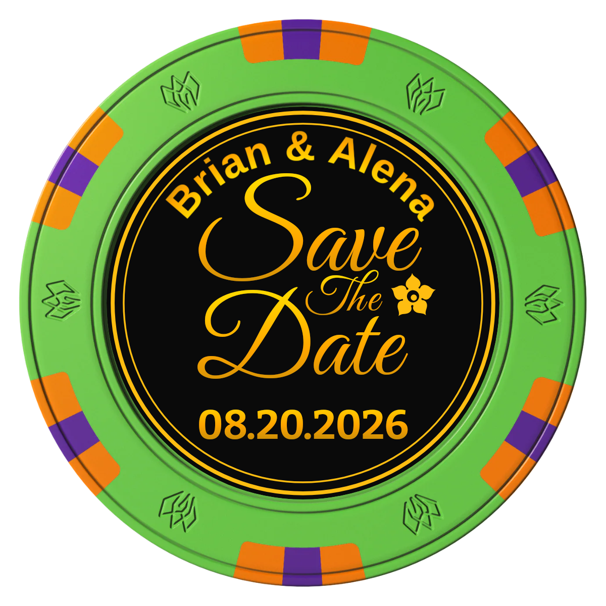 Save the Date Text Clay Poker Chips - Green / 6 Spot Gem / 40mm - Front