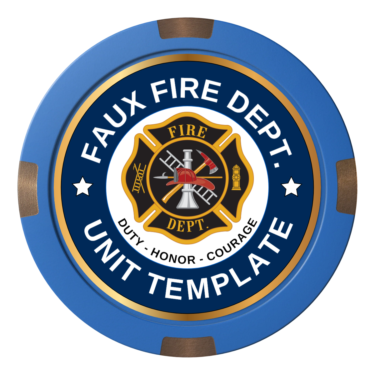 Faux Fire Dept. #01 Composite & Metal Hybrid Poker Chips - Blue - Front