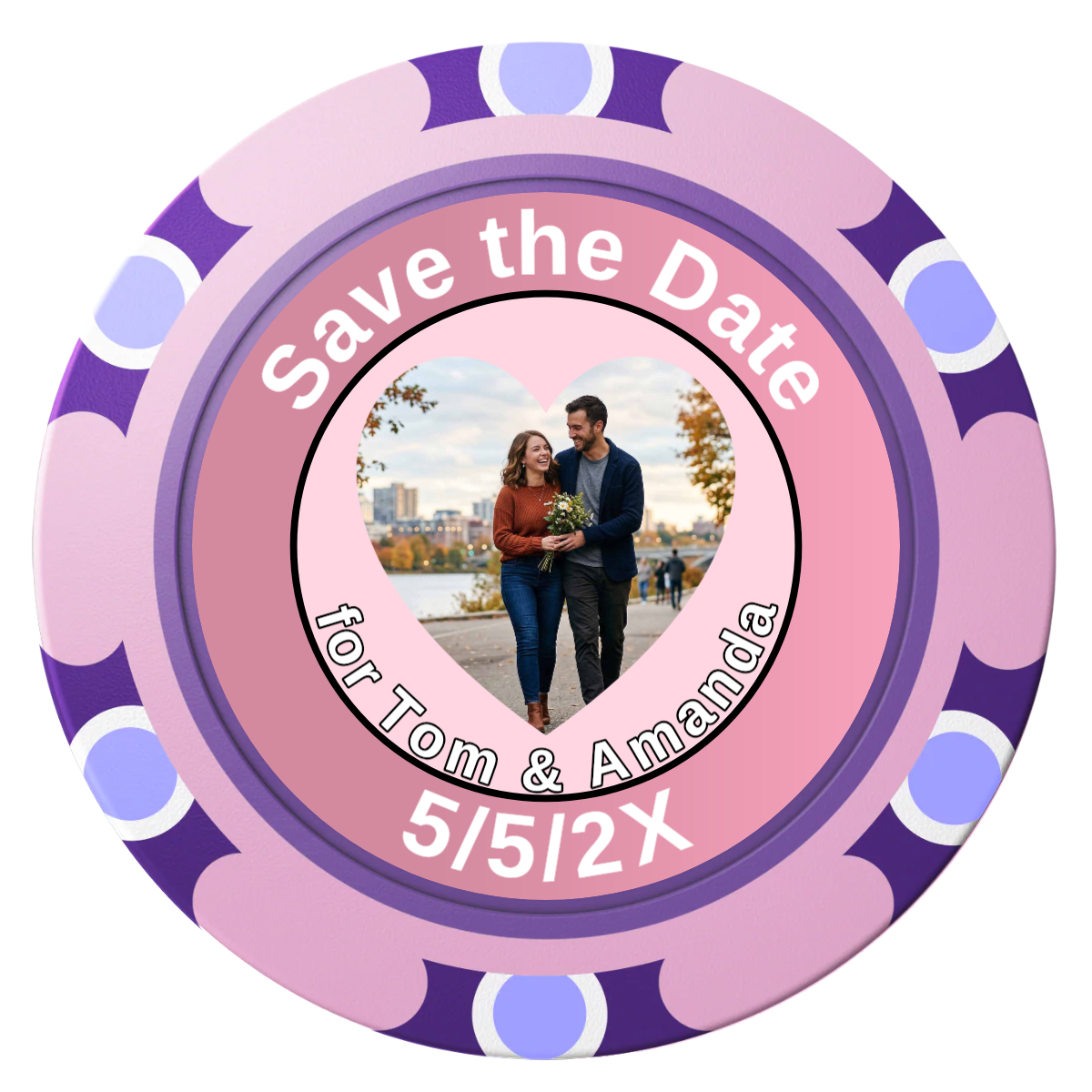 Save the Date #01 Clay Poker Chips - Pink / Monte Carlo / 40mm - Front