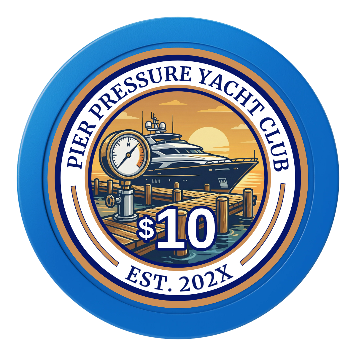 Anchor Down Card Room 2" Oversized Poker Chips - Blue - Back