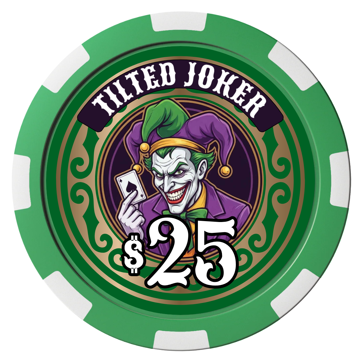 Tilted Joker Composite Poker Chips - Green / 8 Spot - Front