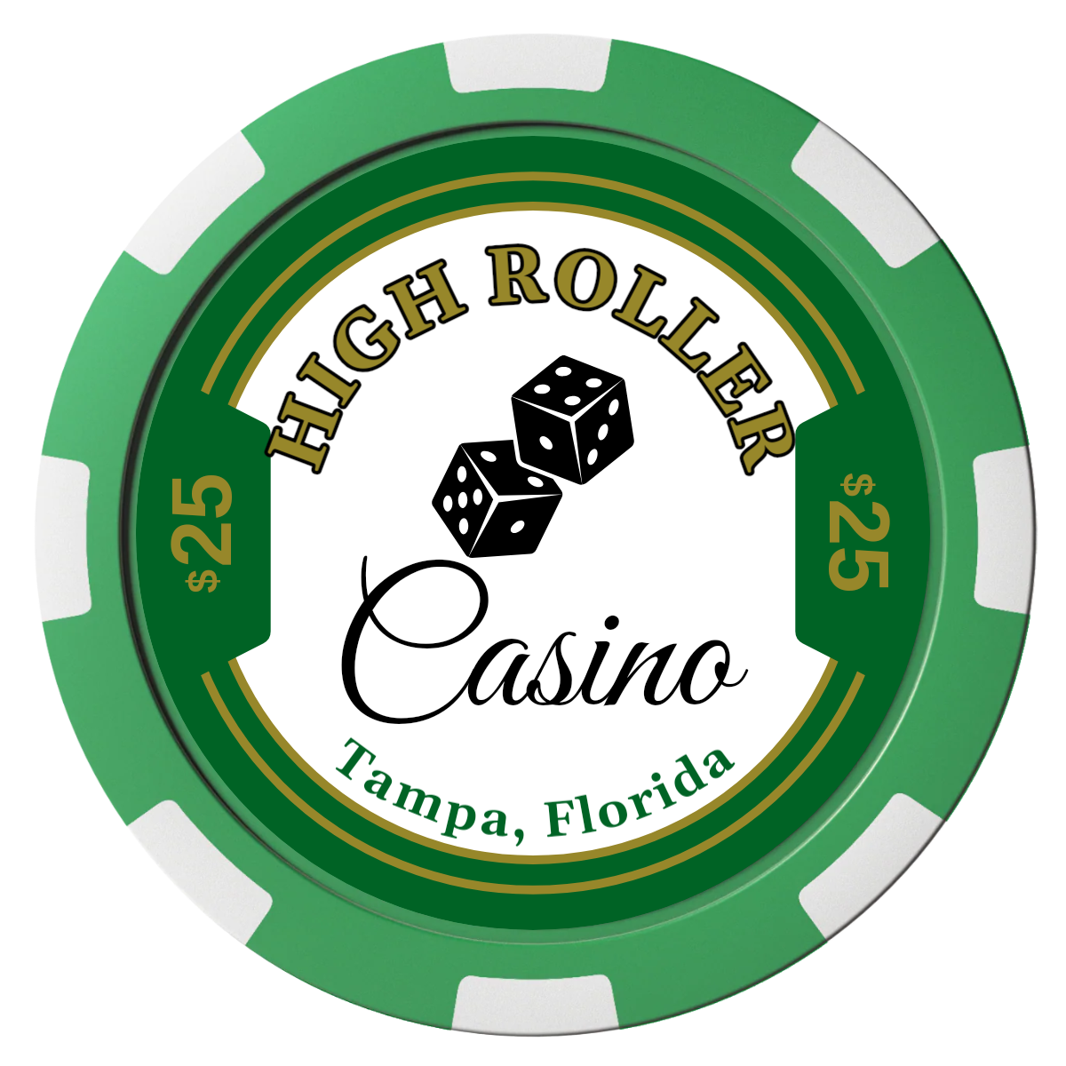 High Roller Casino Composite Poker Chips - Green / 8 Spot - Front