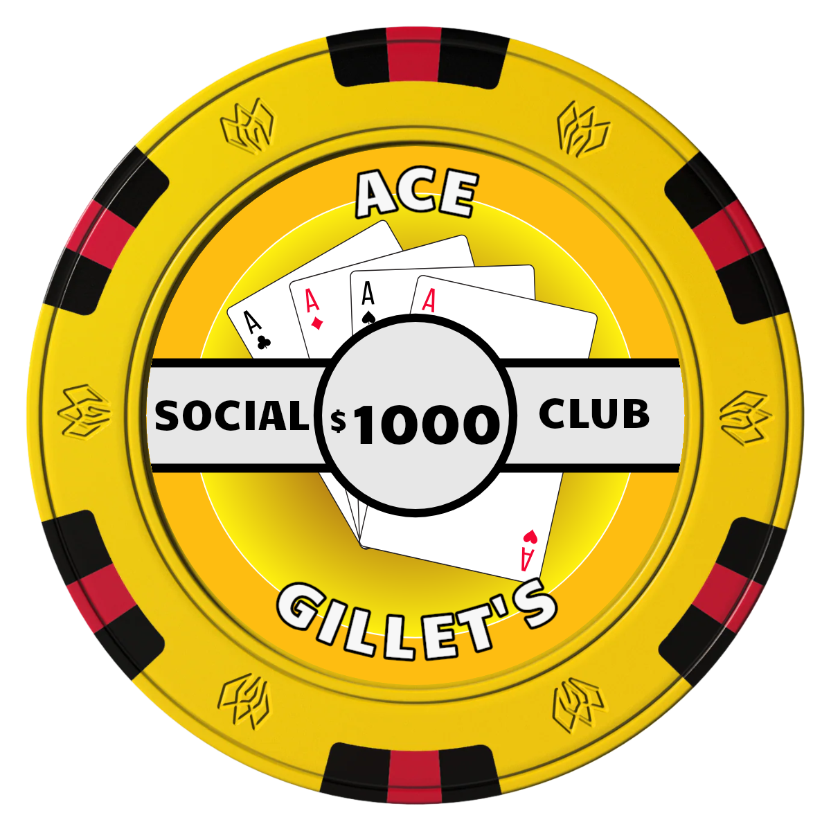 Ace Gillet's Clay Poker Chips - Yellow / 6 Spot Gem / 40mm - Front