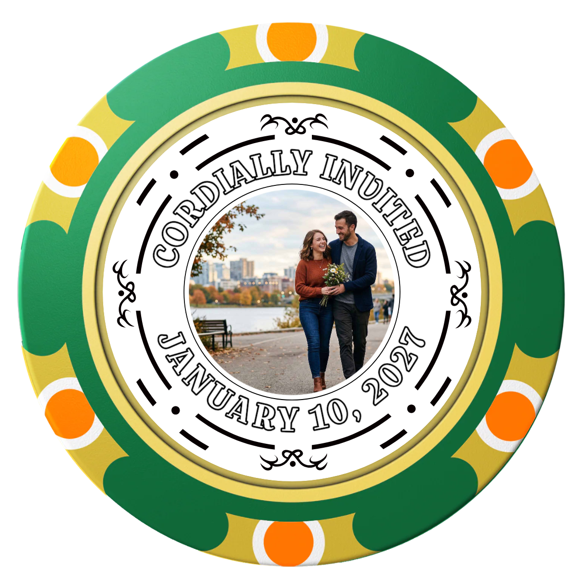 Save the Date Element Clay Poker Chips - Green / Monte Carlo / 40mm - Front