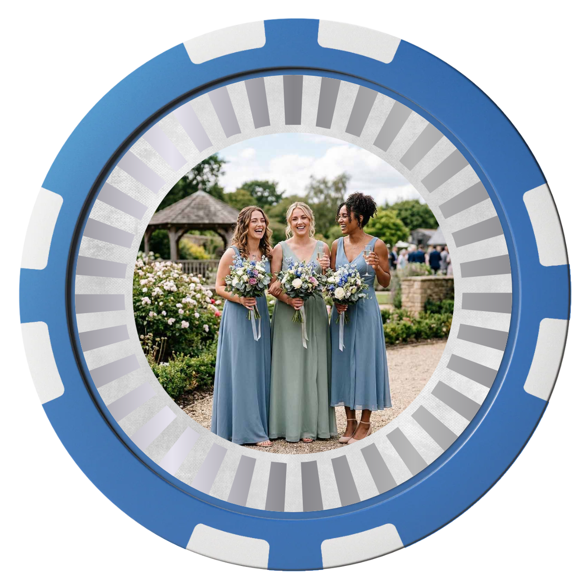 Be My Bridesmaid Simple Composite Poker Chips - Blue / 8 Stripe - Back