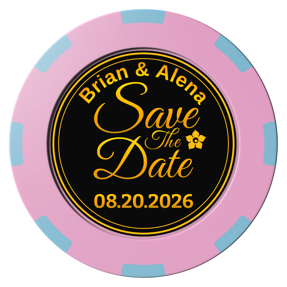 Save the Date Text Clay Poker Chips - Pink / 8 Spot (2 Tone) / 40mm - Front