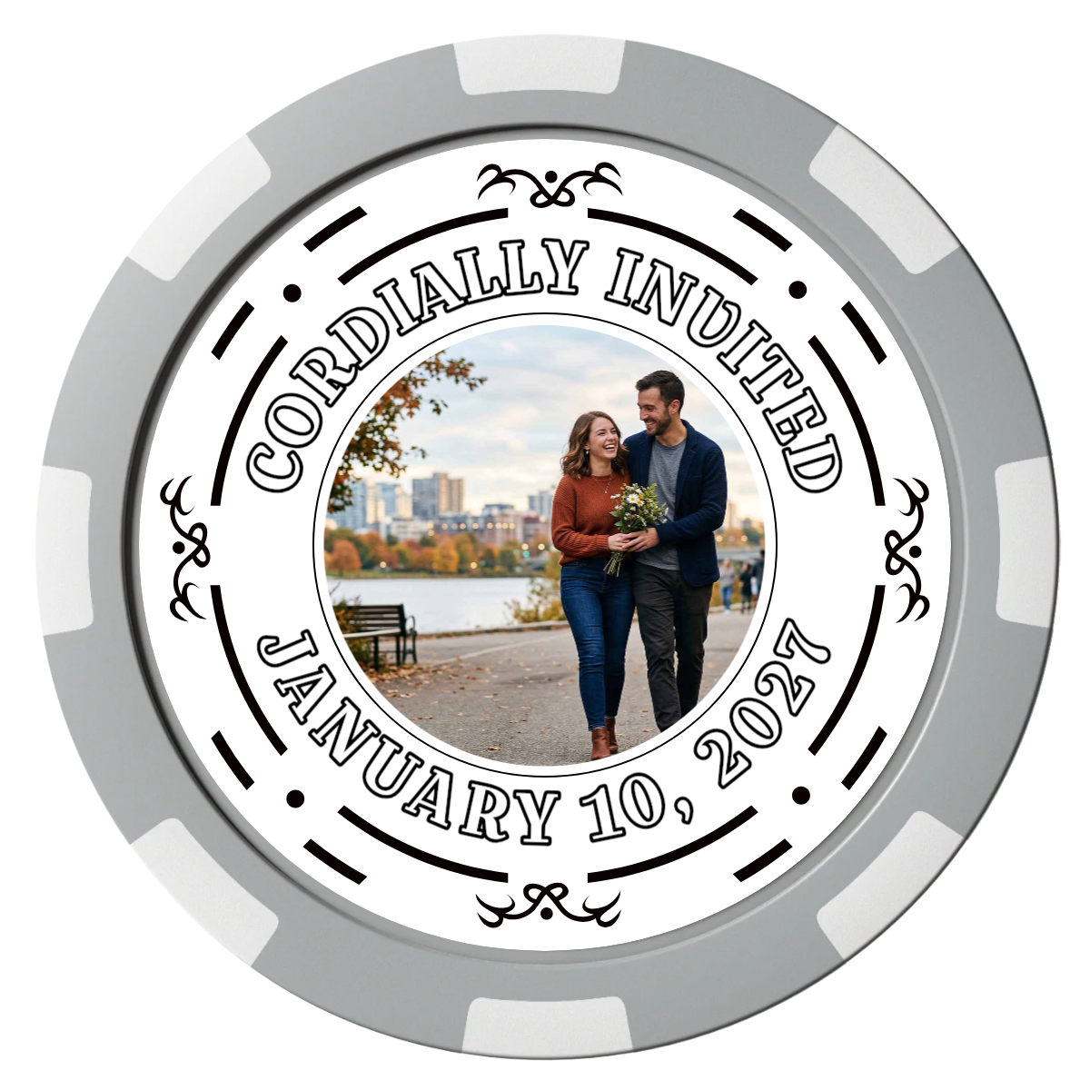 Save the Date Element Composite Poker Chips - Gray / 8 Spot - Front