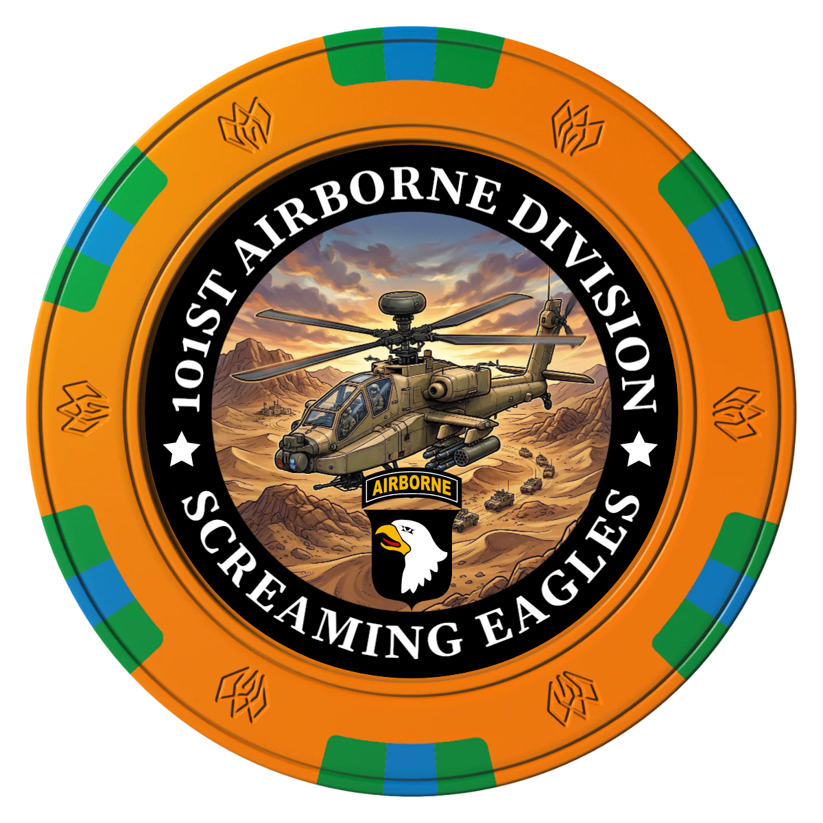 Army Airborne Clay Poker Chips - Orange / 6 Spot Gem / 40mm - Front