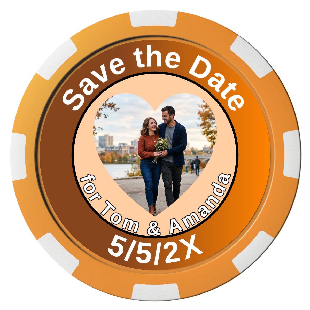 Save the Date #01 Composite Poker Chips - Orange / 8 Spot - Front