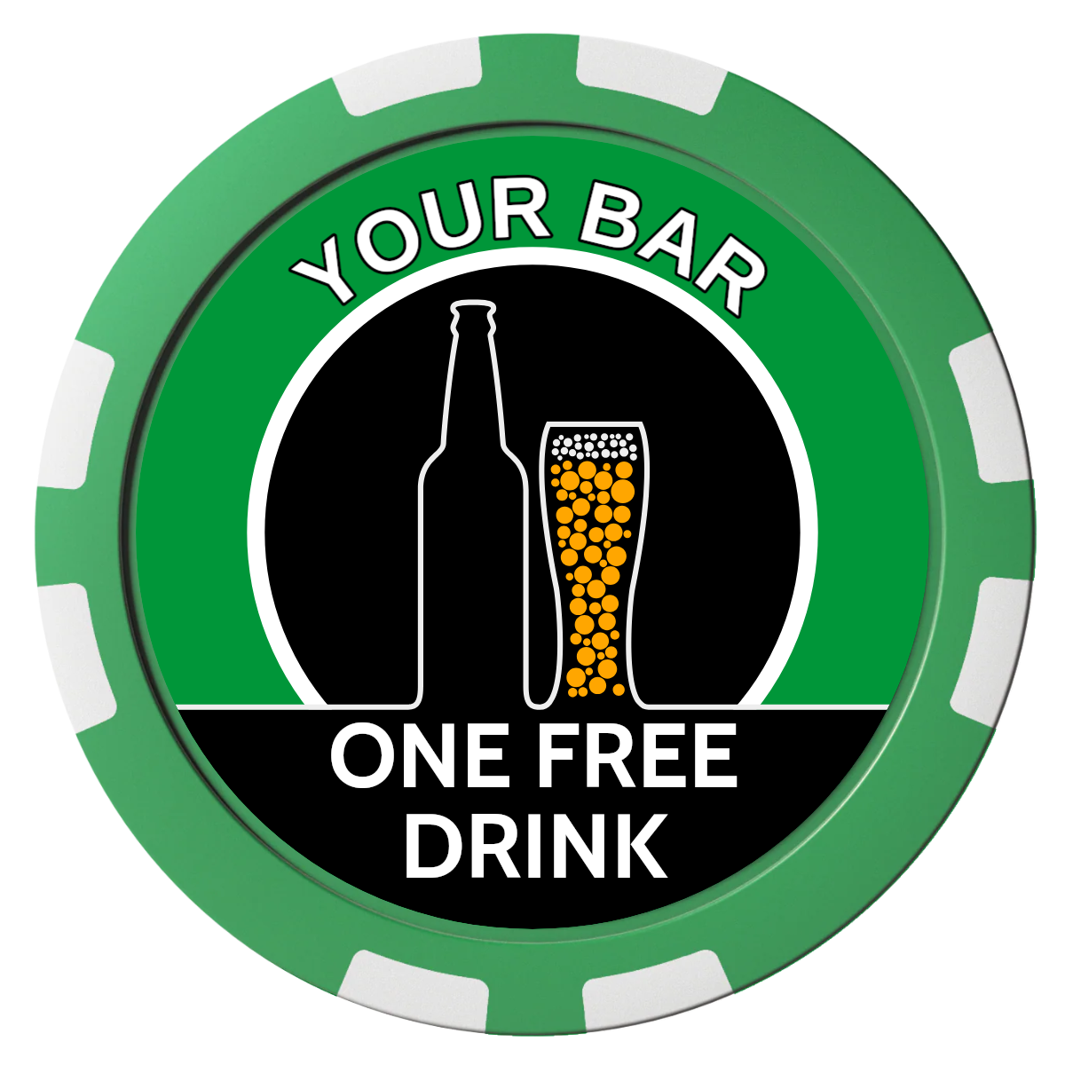 Beer and Glass Composite Poker Chips - Green / 8 Stripe - Front