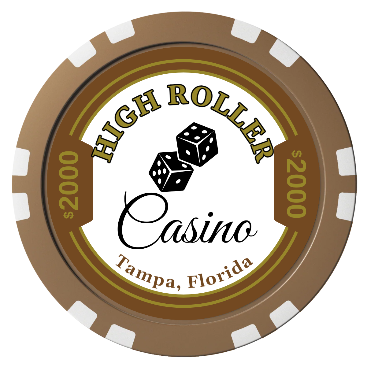 High Roller Casino Composite Poker Chips - Brown / Double Stripe - Front