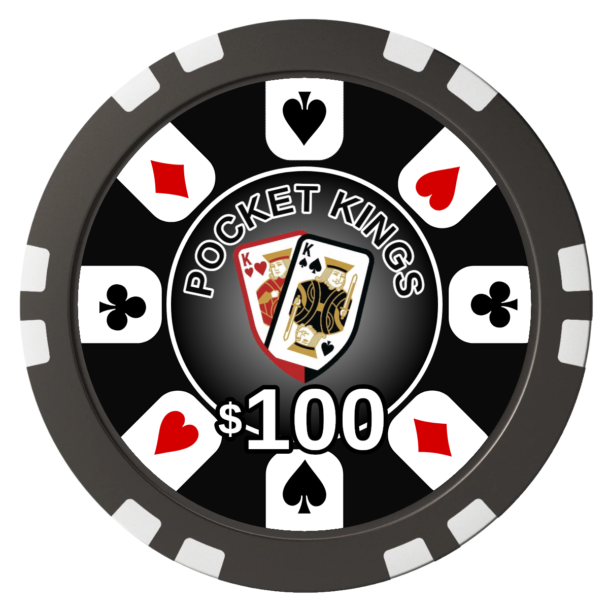 Pocket Kings Composite Poker Chips - Black / Double Stripe - Front