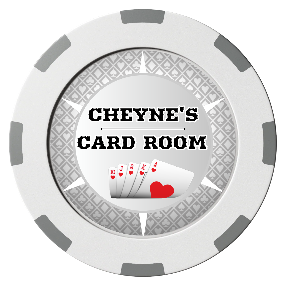 Cheyne's Card Room Clay Poker Chips - White / 8 Spot (2 Tone) / 40mm - Front