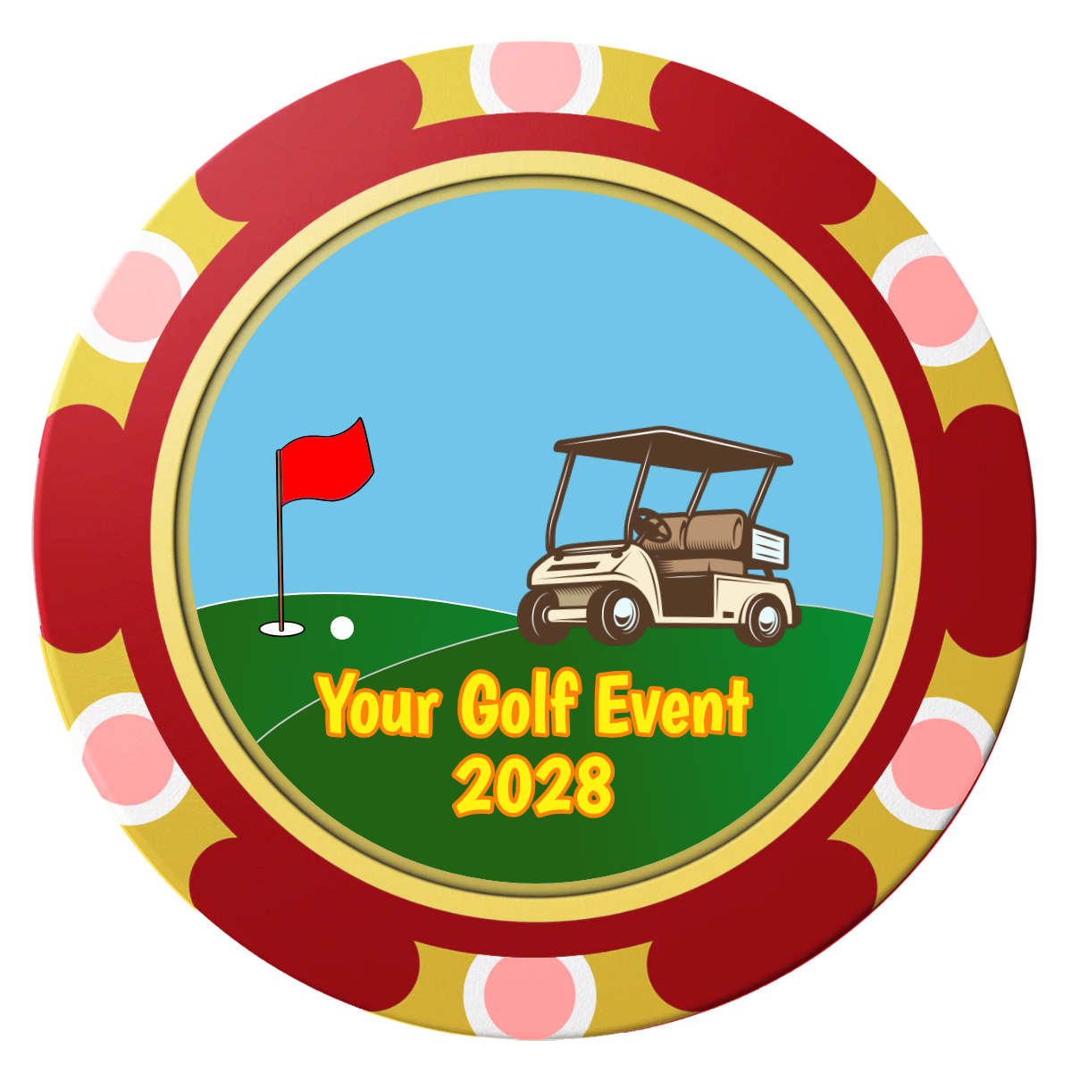 Going Golfing Today Clay Poker Chips - Red / Monte Carlo / 40mm - Front