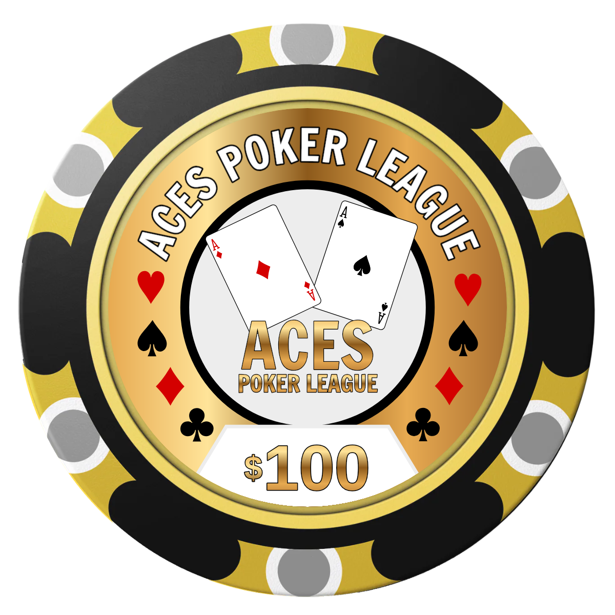 Aces Poker League Clay Poker Chips - Black / Monte Carlo / 40mm - Front