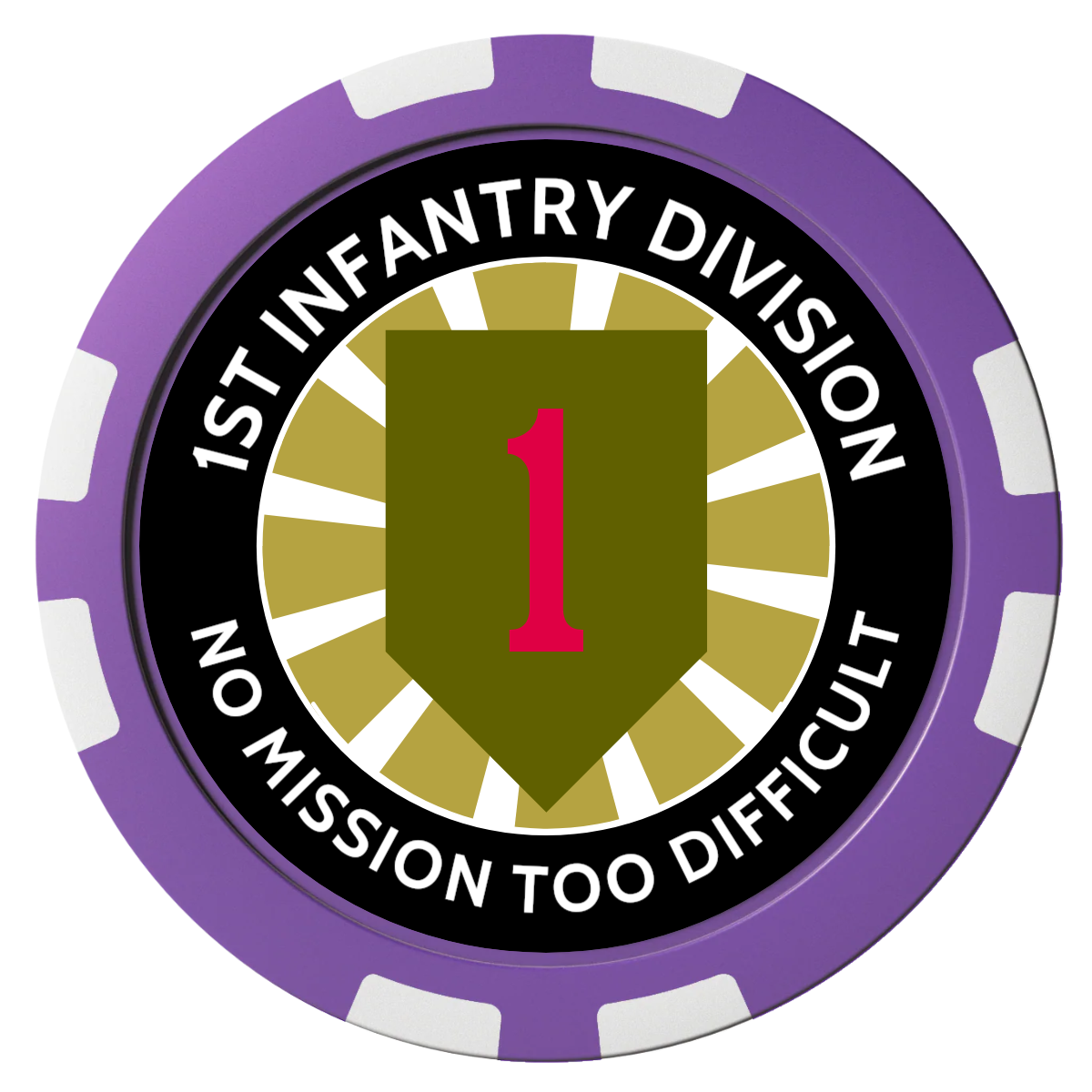 1st Infantry Division Composite Poker Chips - Purple / 8 Stripe - Front