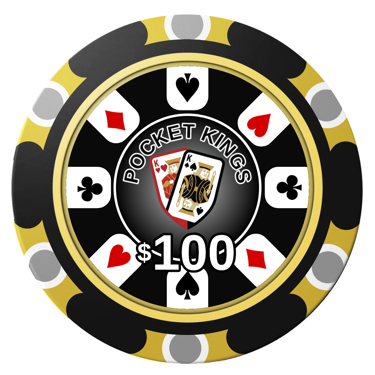 Pocket Kings Clay Poker Chips - Black / Monte Carlo / 40mm - Front