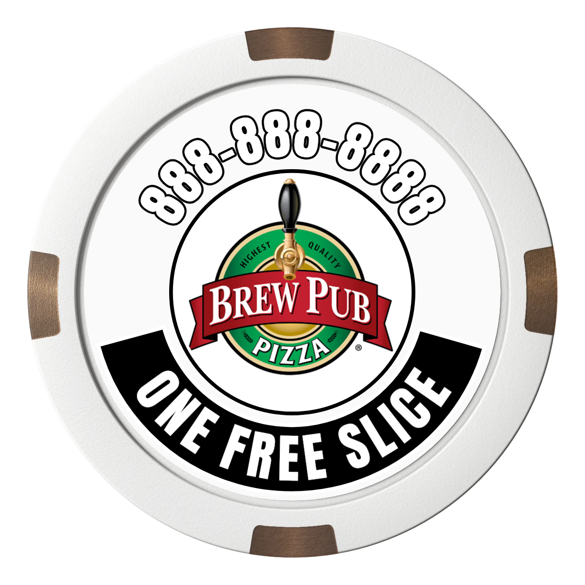 Brew Pub or Pizzeria with Logo Composite & Metal Hybrid Poker Chips - White - Front