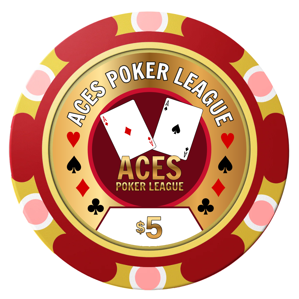 Aces Poker League Clay Poker Chips - Red / Monte Carlo / 40mm - Front
