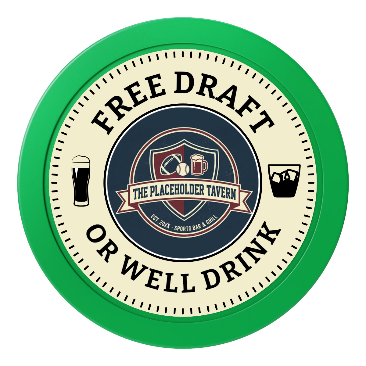 Beer Shop 2" Oversized Poker Chip - Custom Dealer Button & Card Protector - Green - Front